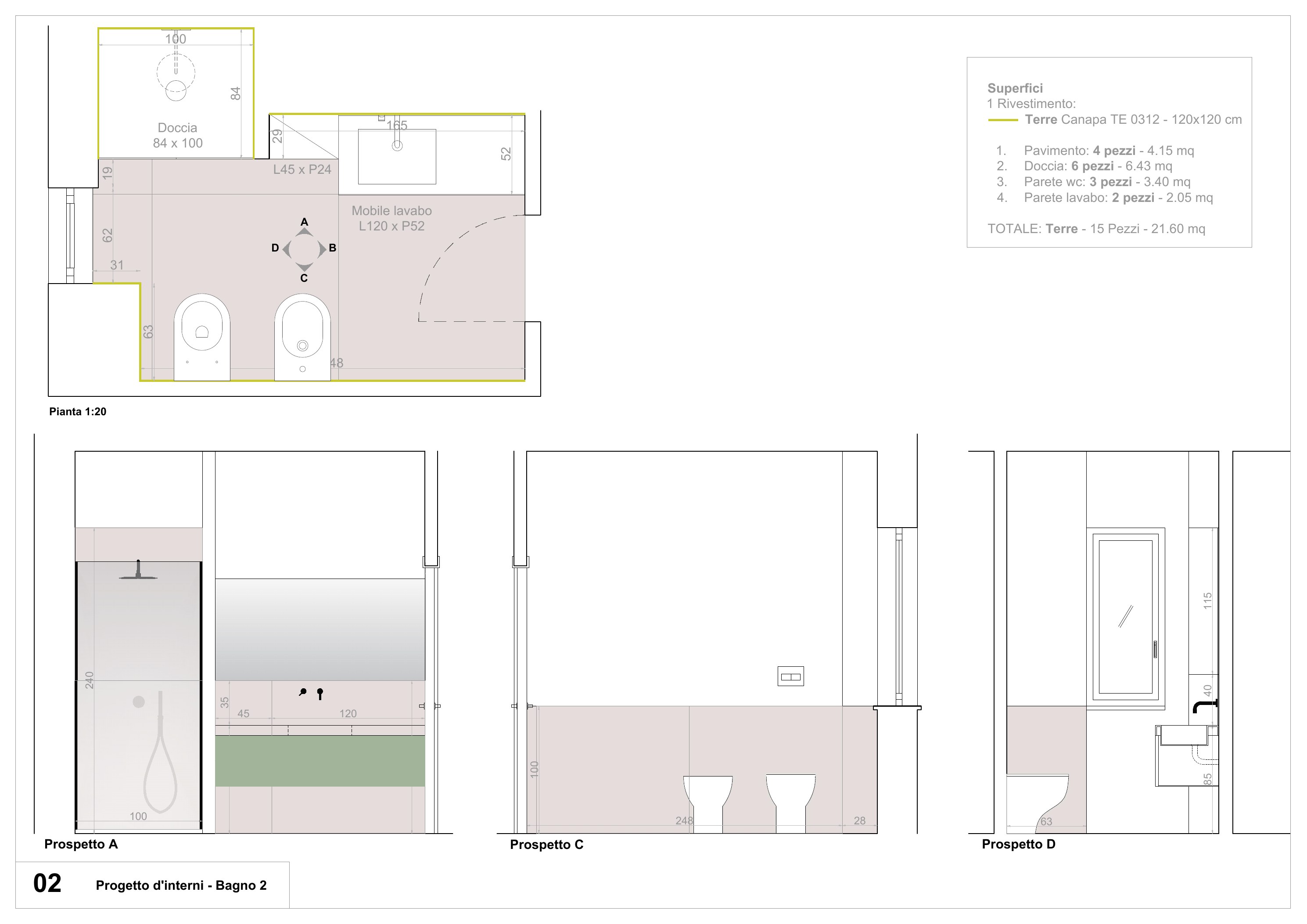 Tavola di progetto del bagno due