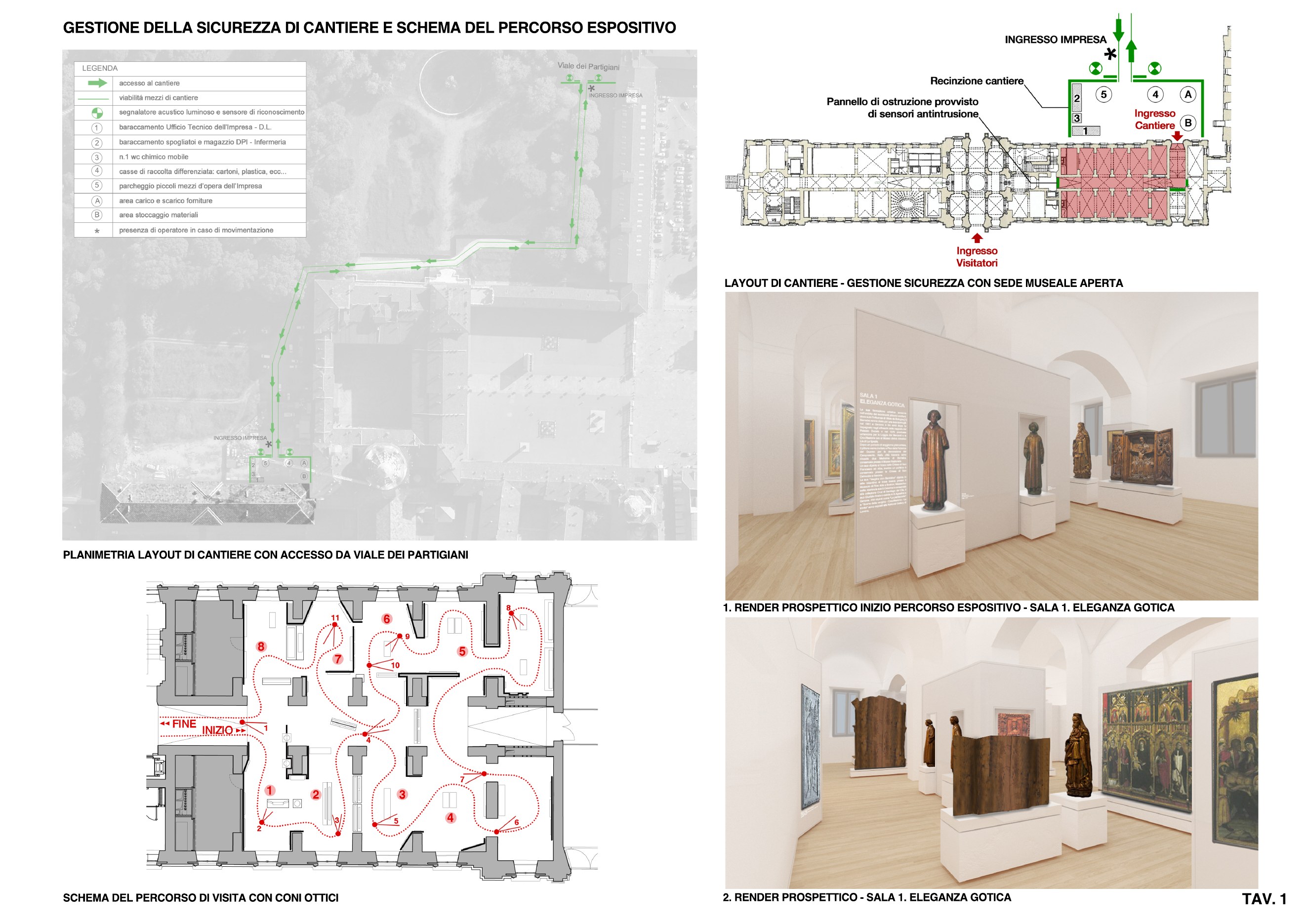 Schema del percorso espositivo e tavola di concorso della Galleria Sabauda