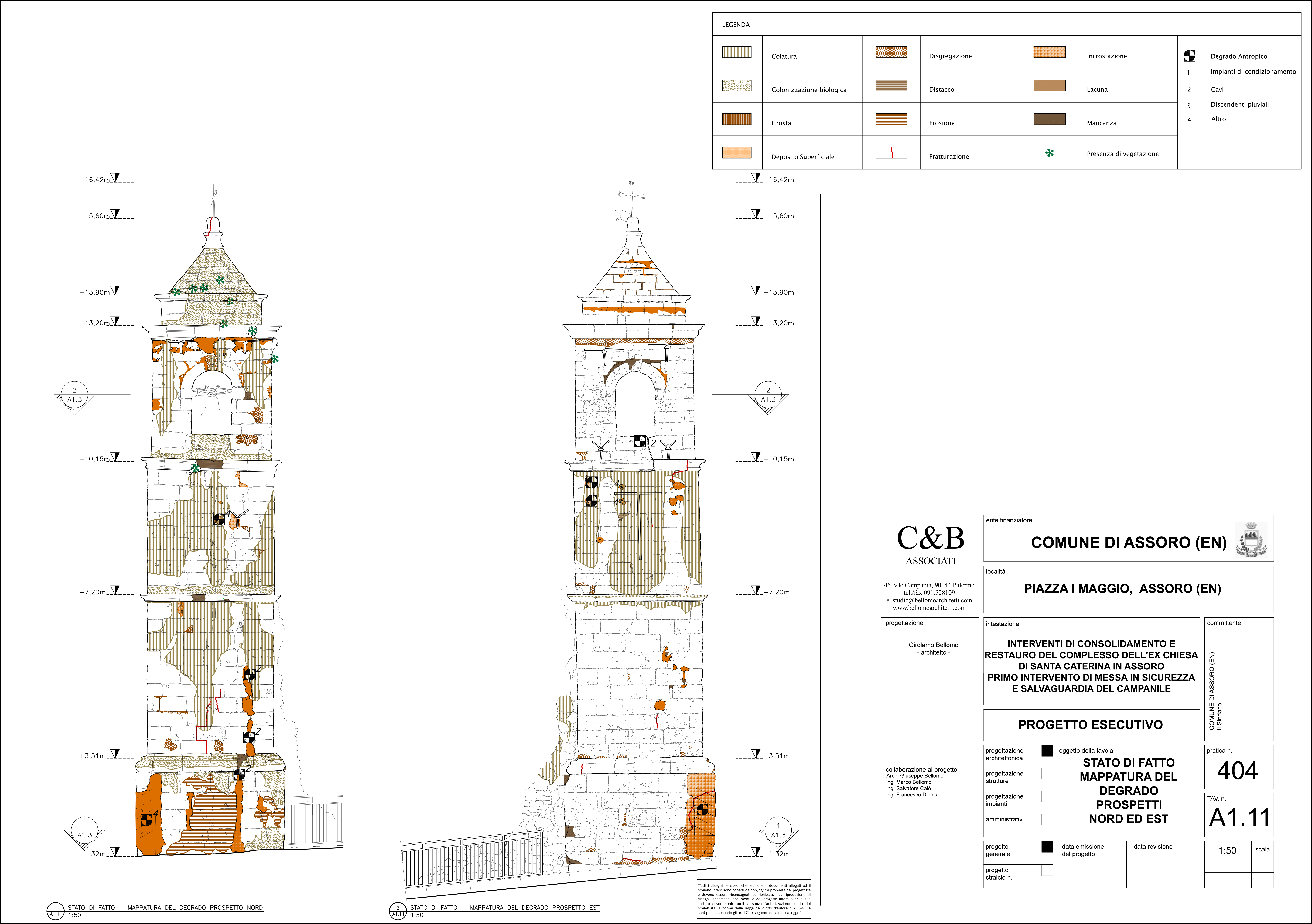 Prospetto dei degradi del campanile di Santa Caterina